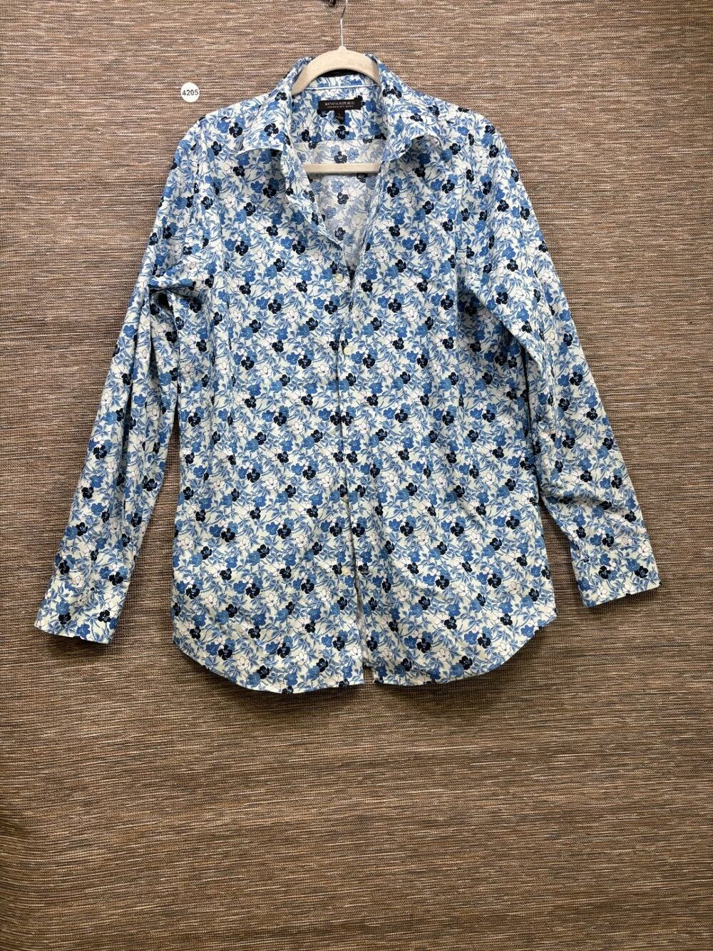 Banana Republic Slim Fit Non Iron Floral Button-Down Shirt Mens Size L Blue